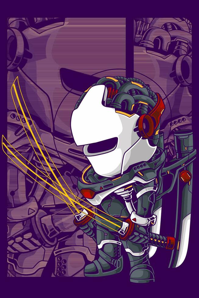 cyborg chibi samurai lleno vector astronauta especial para camiseta impresión