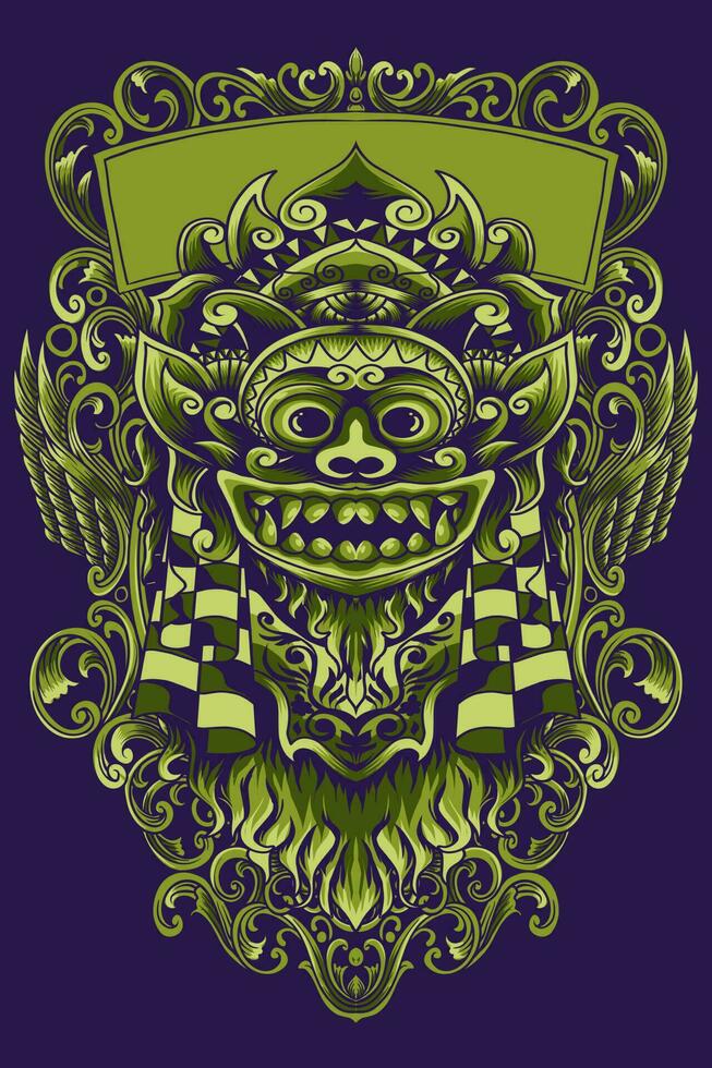 barong bali vector imagen para verde distro camiseta impresión