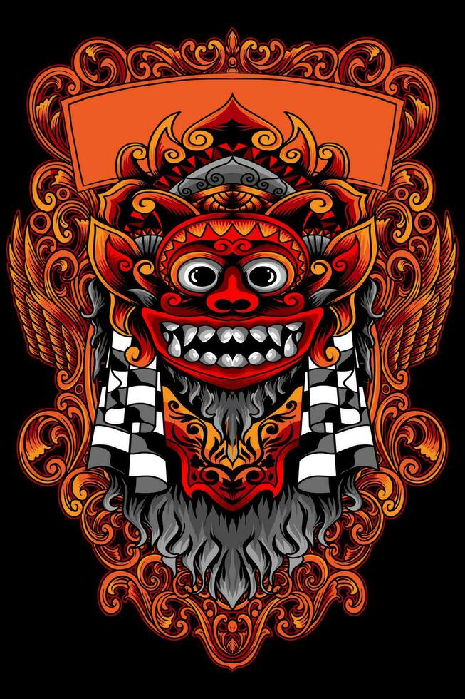 Illustration of Balinese Barong art, with batik ornaments vector