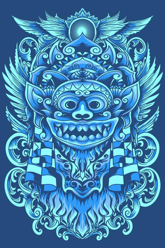 Blue color of Balinese Barong mask for t-shirt print vector