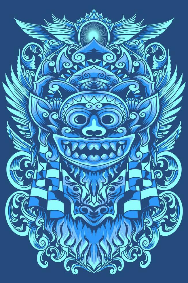 azul color de balinés barong máscara para camiseta impresión vector