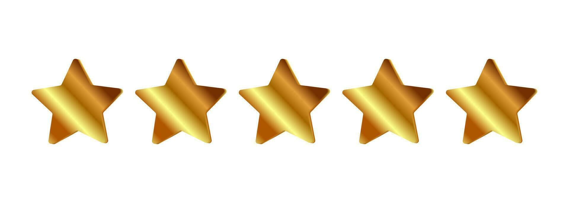 Gold star metal gradient sign. Five stars vector