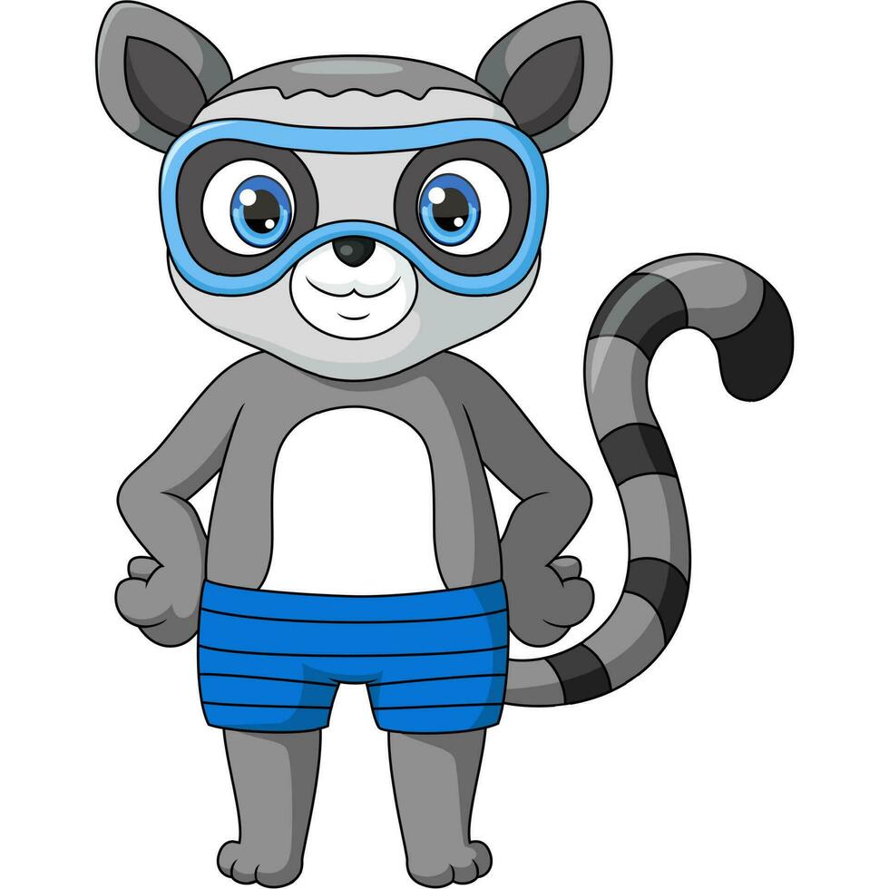 Cartoon lemur cartoon wearing diving suit snorkeling vector