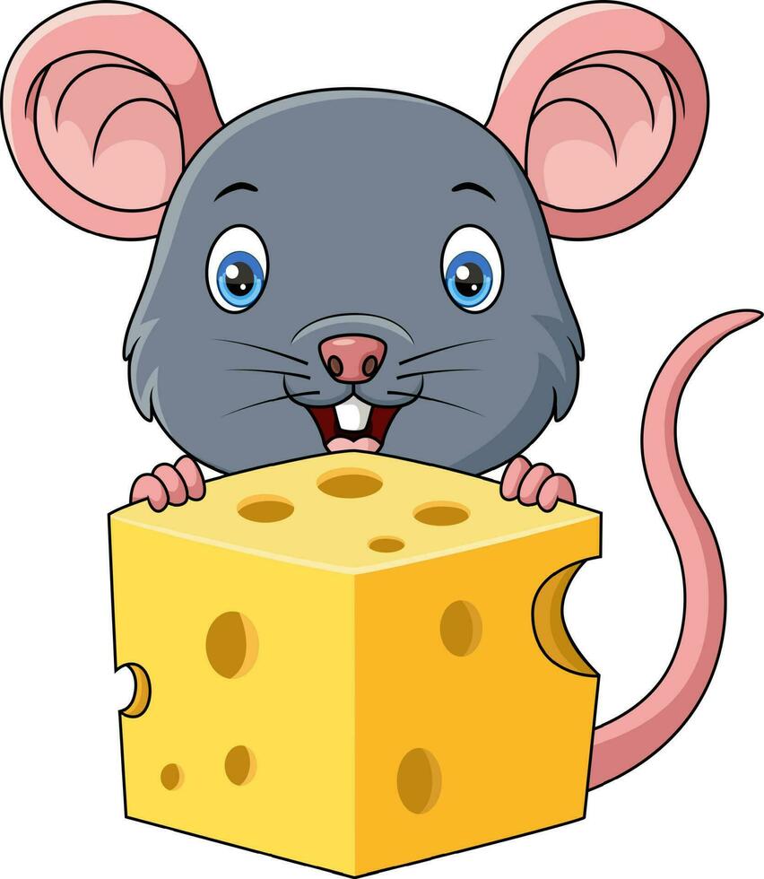 Cute mouse cartoon holding a cheese vector