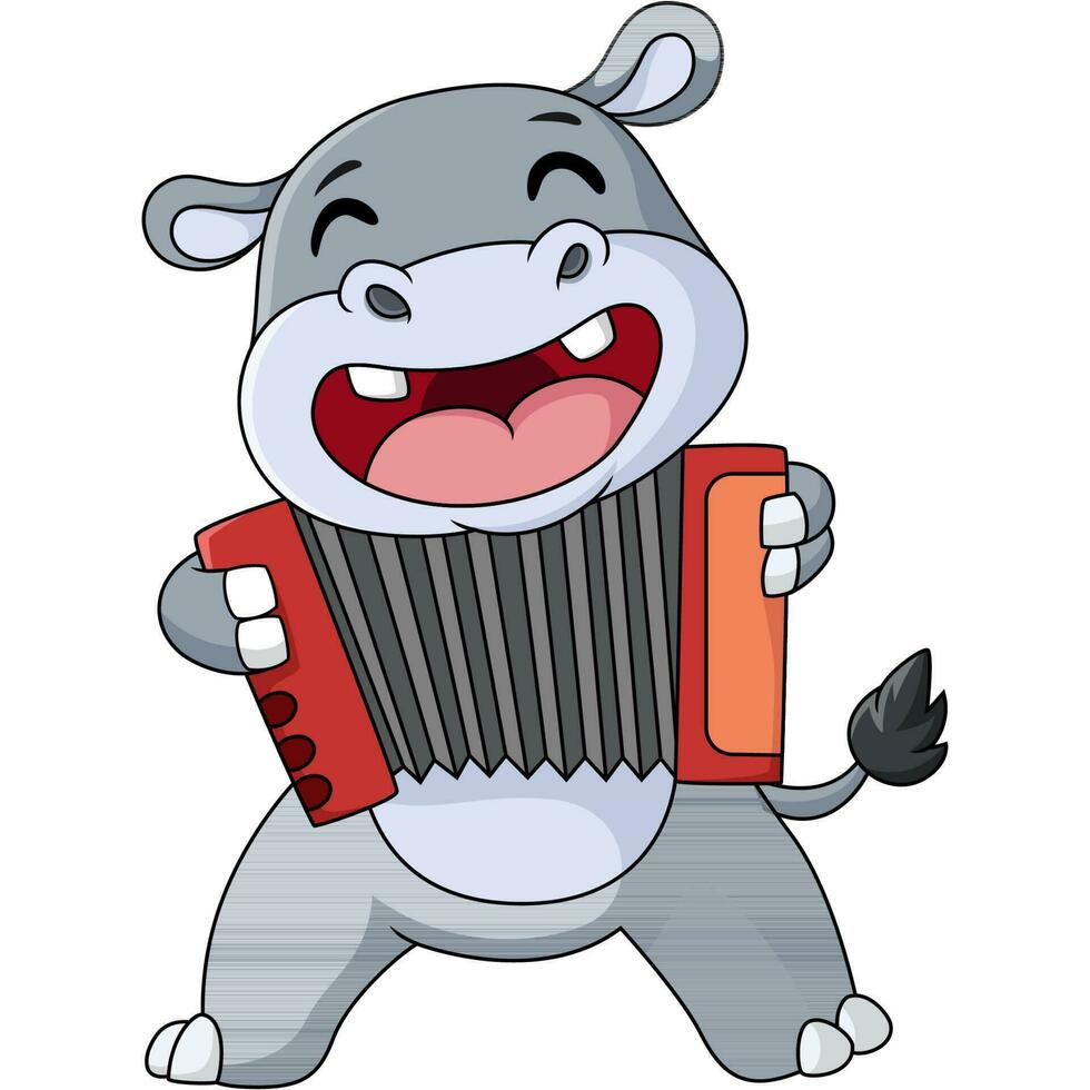 Cute little hippo cartoon playing accordion vector