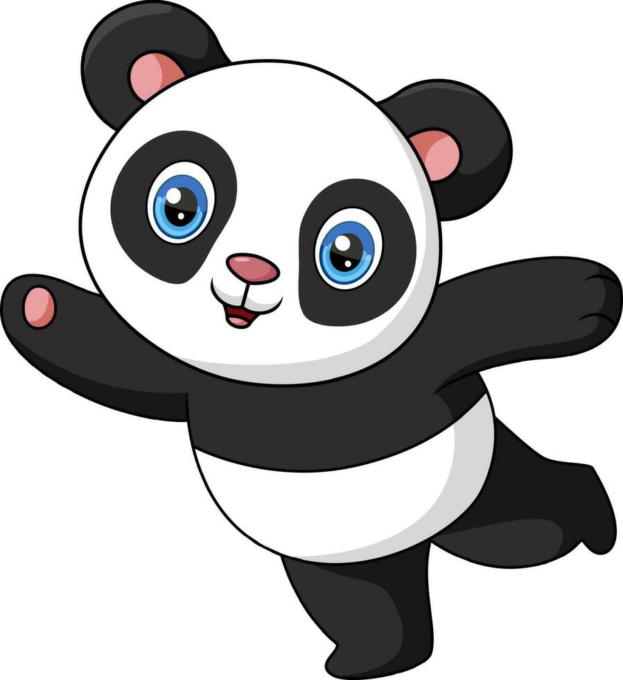 linda bebé dibujos animados panda bailando vector