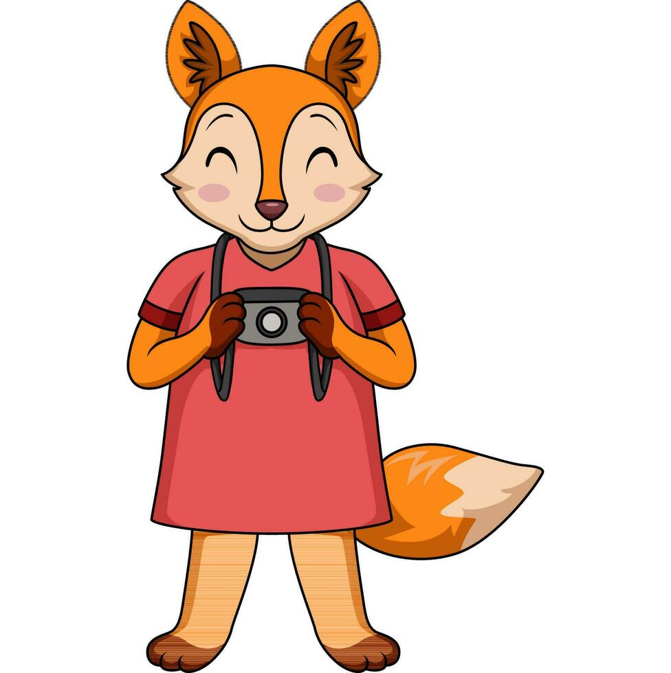Cute fox cartoon holding a camera vector