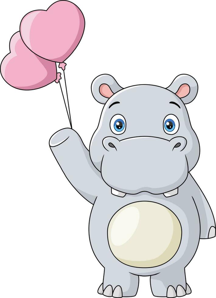 Cute hippo cartoon holding a heart of balloon vector
