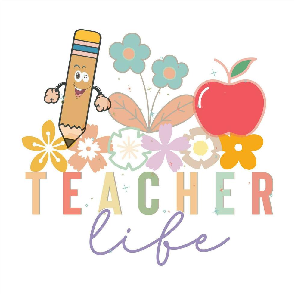 Teacher Retro Flower Sublimation Bundle vector