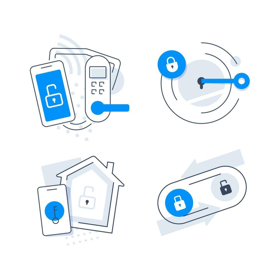 smart lock icon, phone key for unlock door and open, display device with digital access, automatic electronic opening, thin line symbol on white background vector