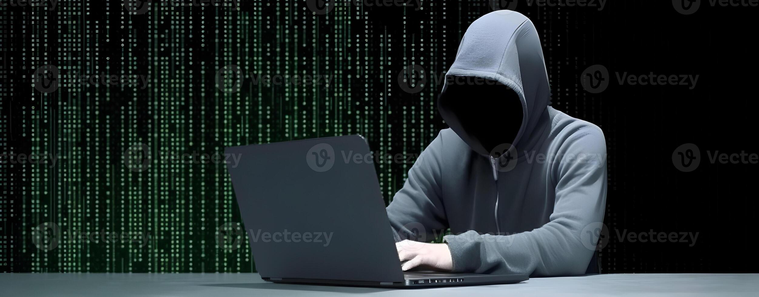 Anonymous hacker with laptop. Concept of dark web, hacking cybersecurity. image photo