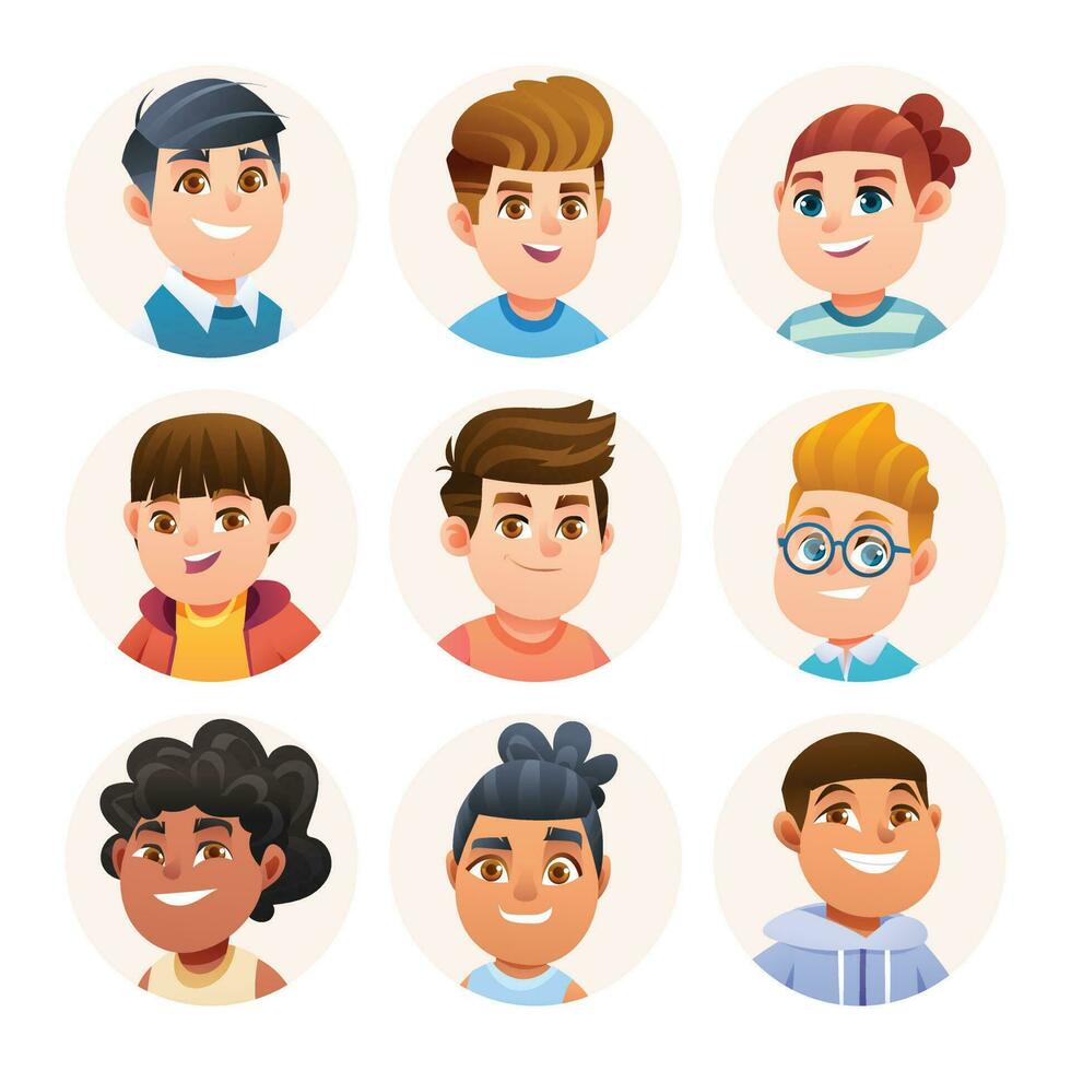 Cute boy avatar characters collection. Boy avatars in cartoon style vector