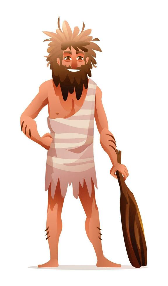 Primitive man character. Prehistoric stone age caveman vector illustration