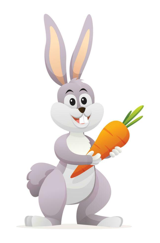 Cute little bunny holding carrot cartoon illustration vector