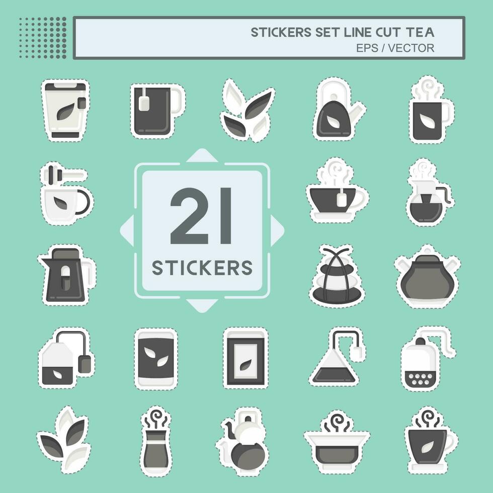 Sticker line cut Set Tea. related to Drink symbol. simple design editable. simple illustration. green tea vector