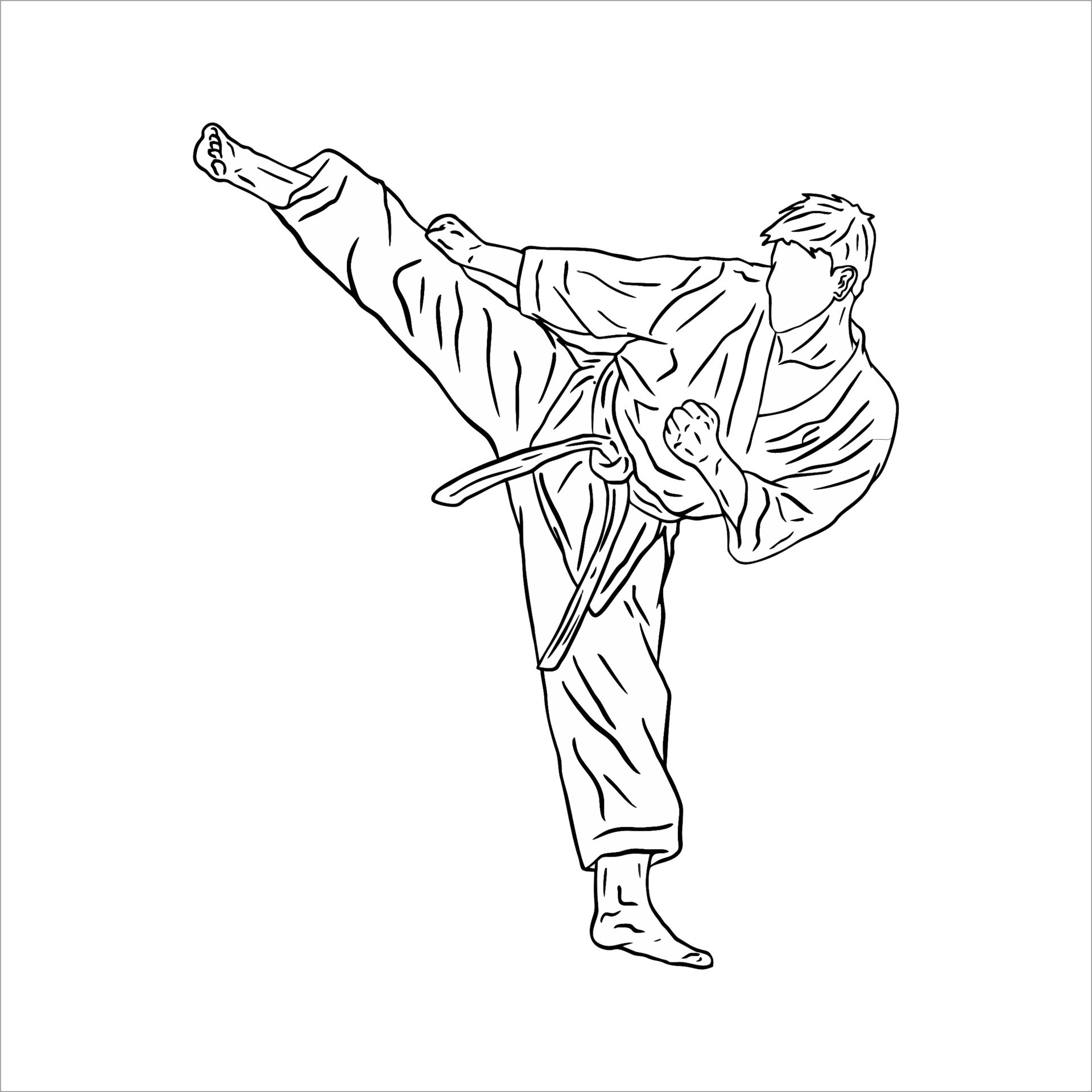 Karate kick and poses of karate techniques. Martial arts. This vector