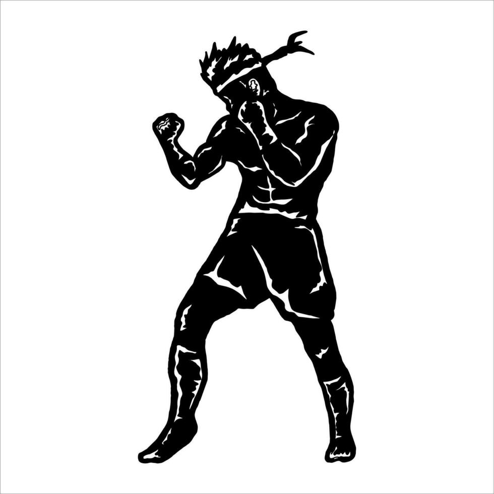 muay thai fighter icon silhouette vector