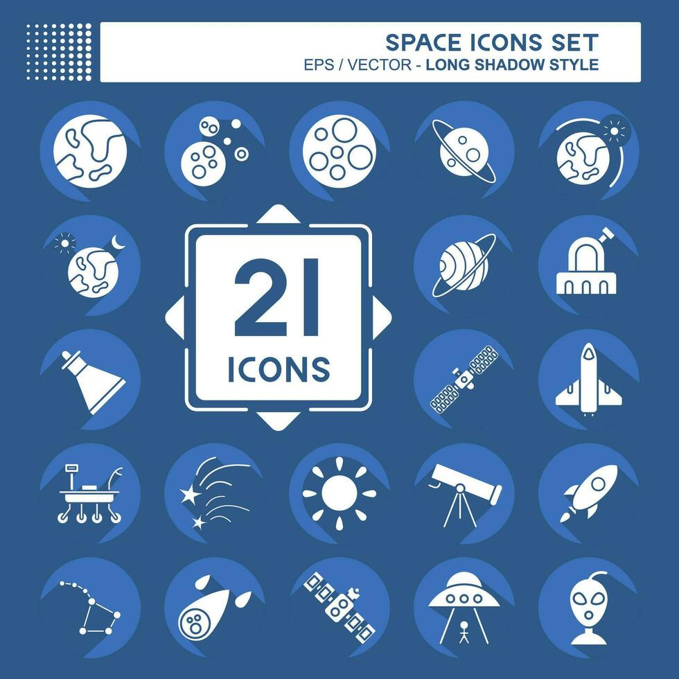 Icon Set Space. related to Education symbol. long shadow style. simple design editable. simple illustration vector