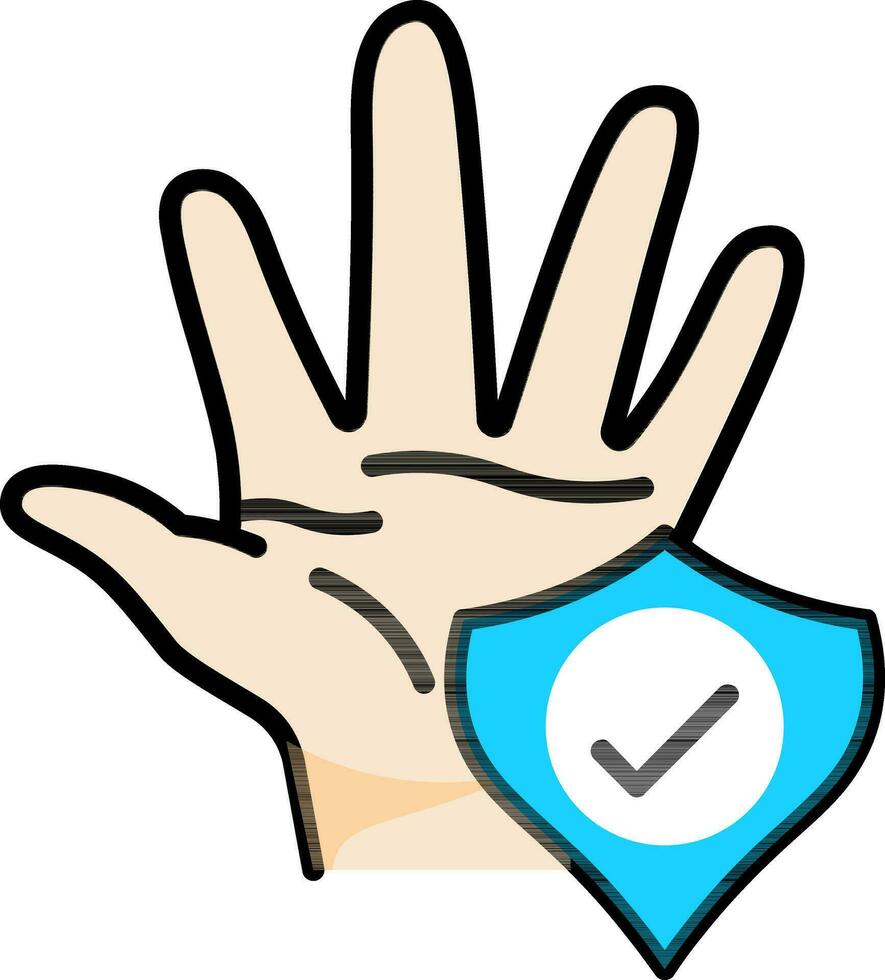 Check security hand icon in yellow and blue color. vector