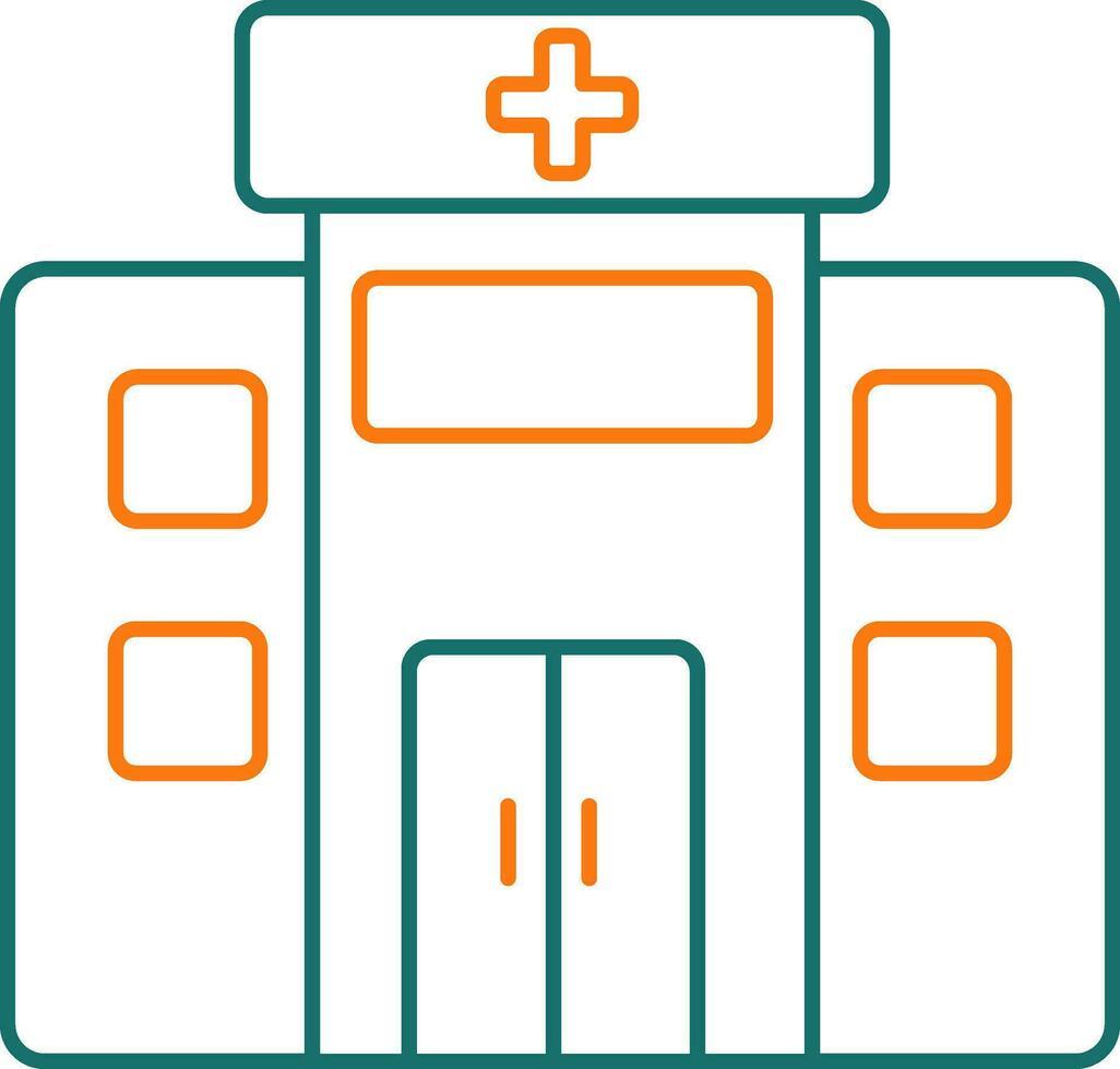 Flat style Hospital icon in green and orange line art. vector