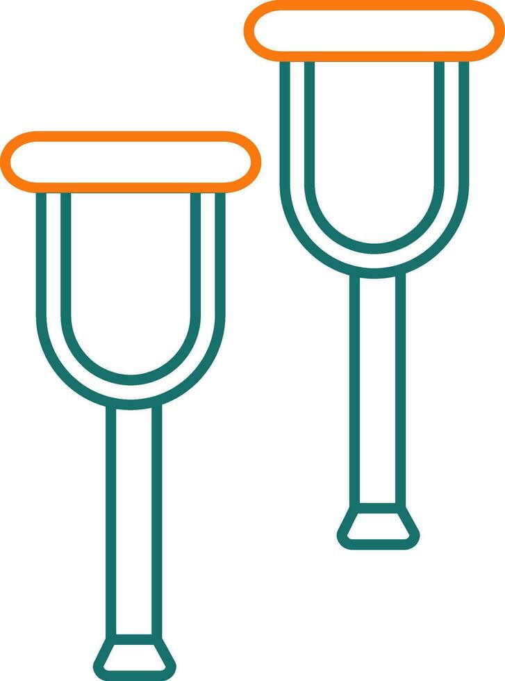 Green and Orange Outline Crutches Sticks icon. vector