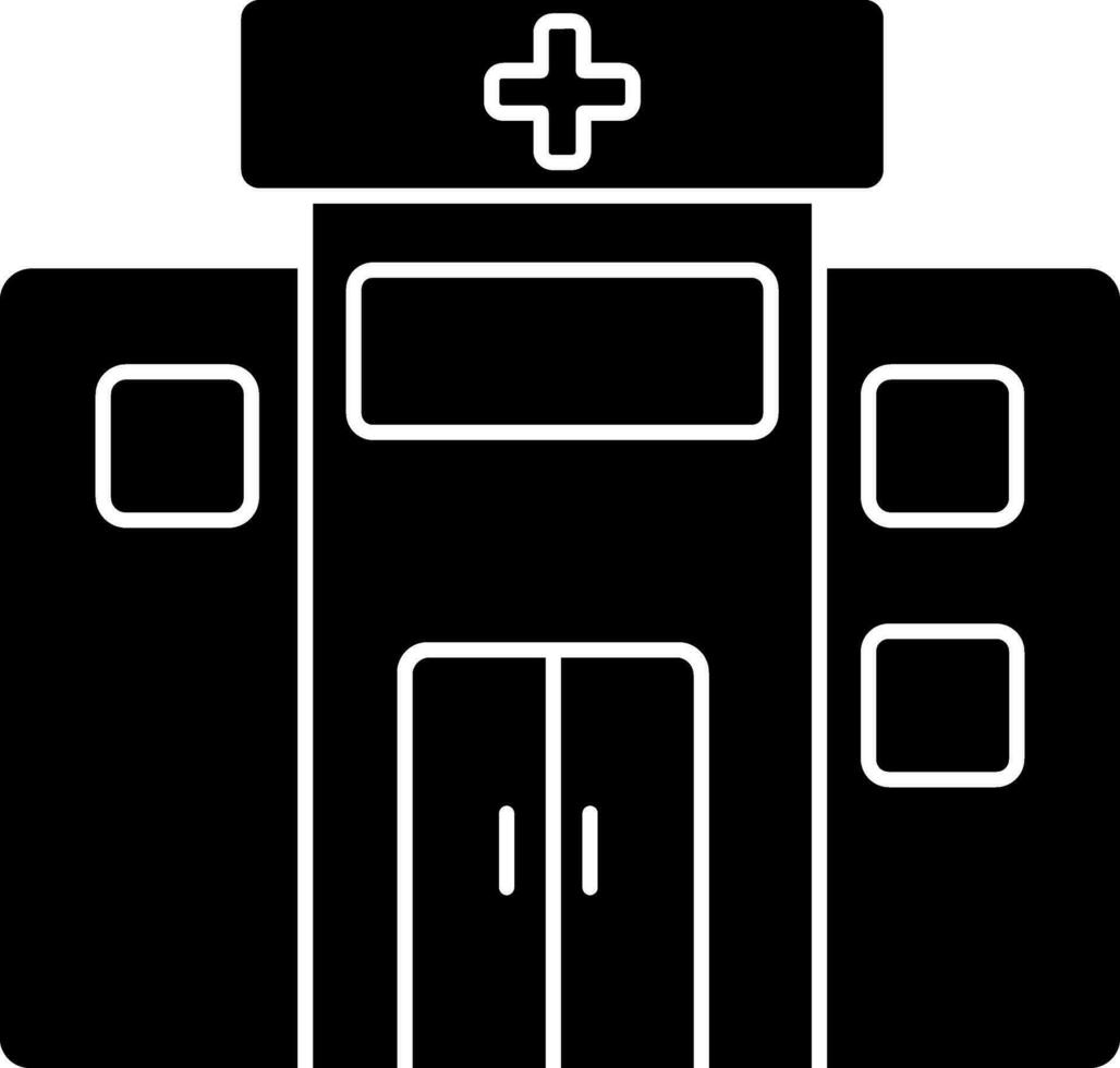 plano estilo hospital icono en negro y blanco color. vector