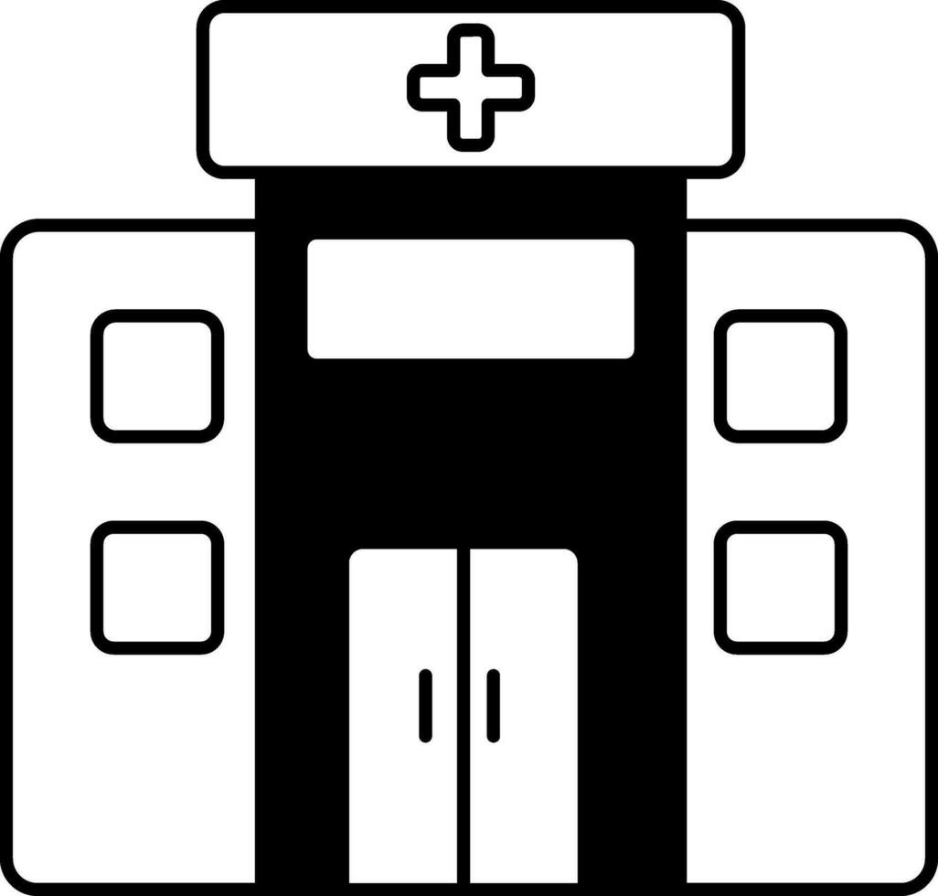 plano estilo hospital icono en negro y blanco color. vector