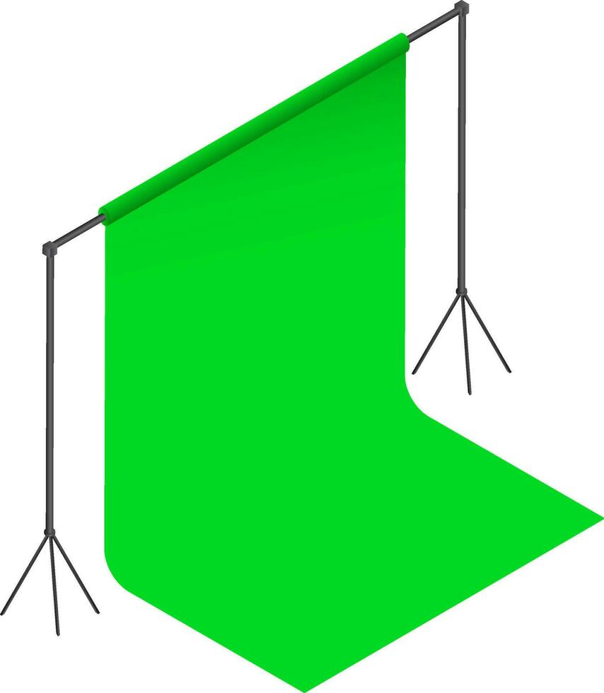 Realistic green curtain stand on blue background. vector