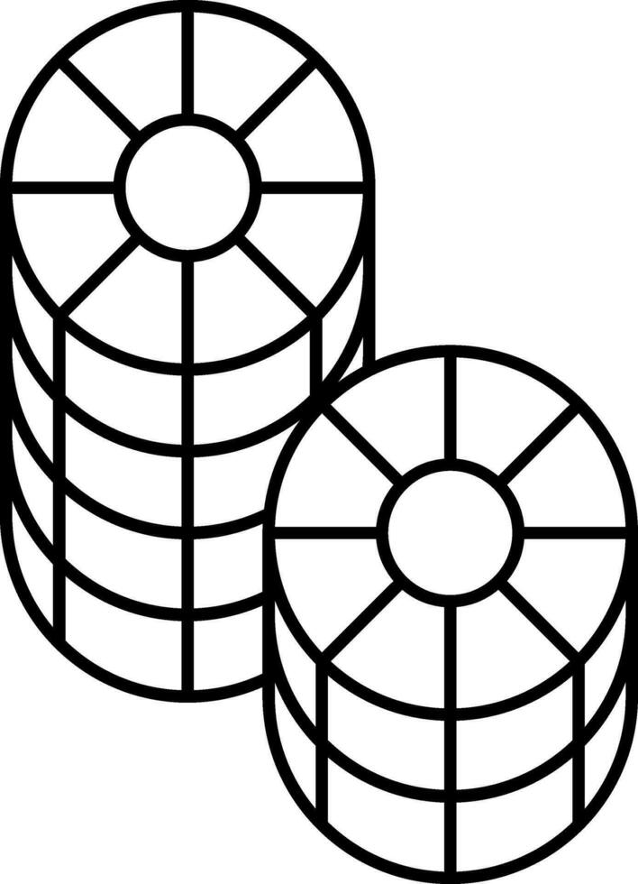 Stack Of Poker Chip Icon In Black Line Art. vector
