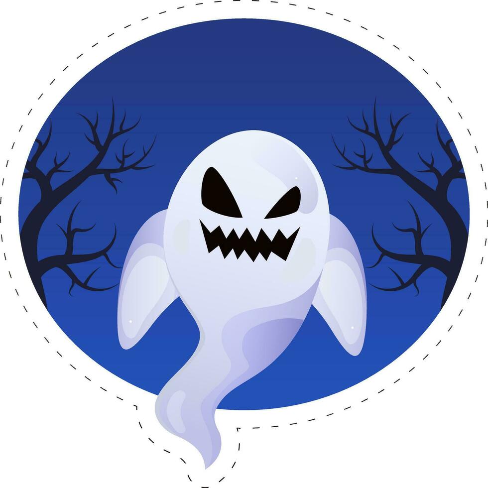 Happy Halloween Concept With Ghost Fly Over Forest Night Blue Background. vector