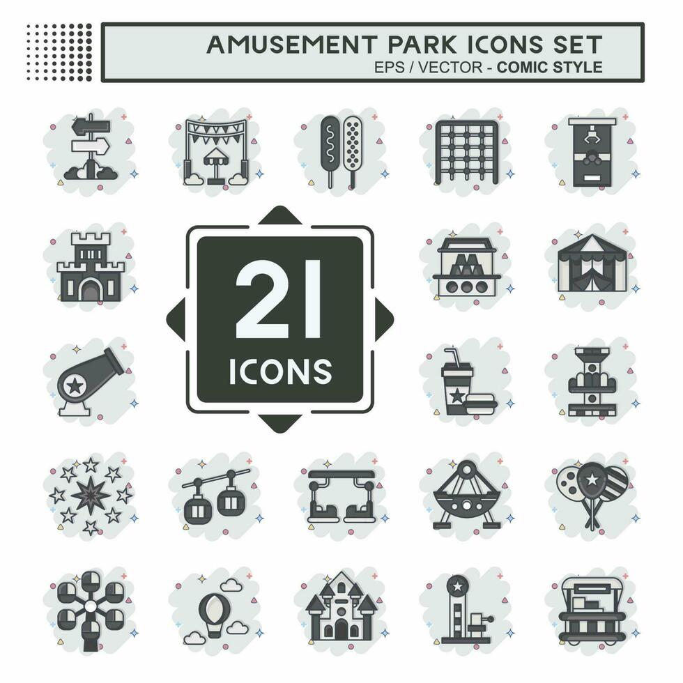 Icon Set Amusement Park. related to Celebration symbol. comic style. simple design editable. simple illustration vector