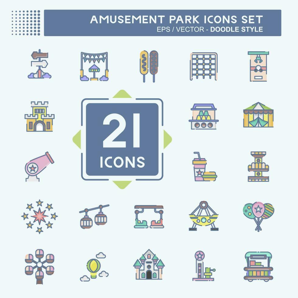 Icon Set Amusement Park. related to Celebration symbol. doodle style. simple design editable. simple illustration vector