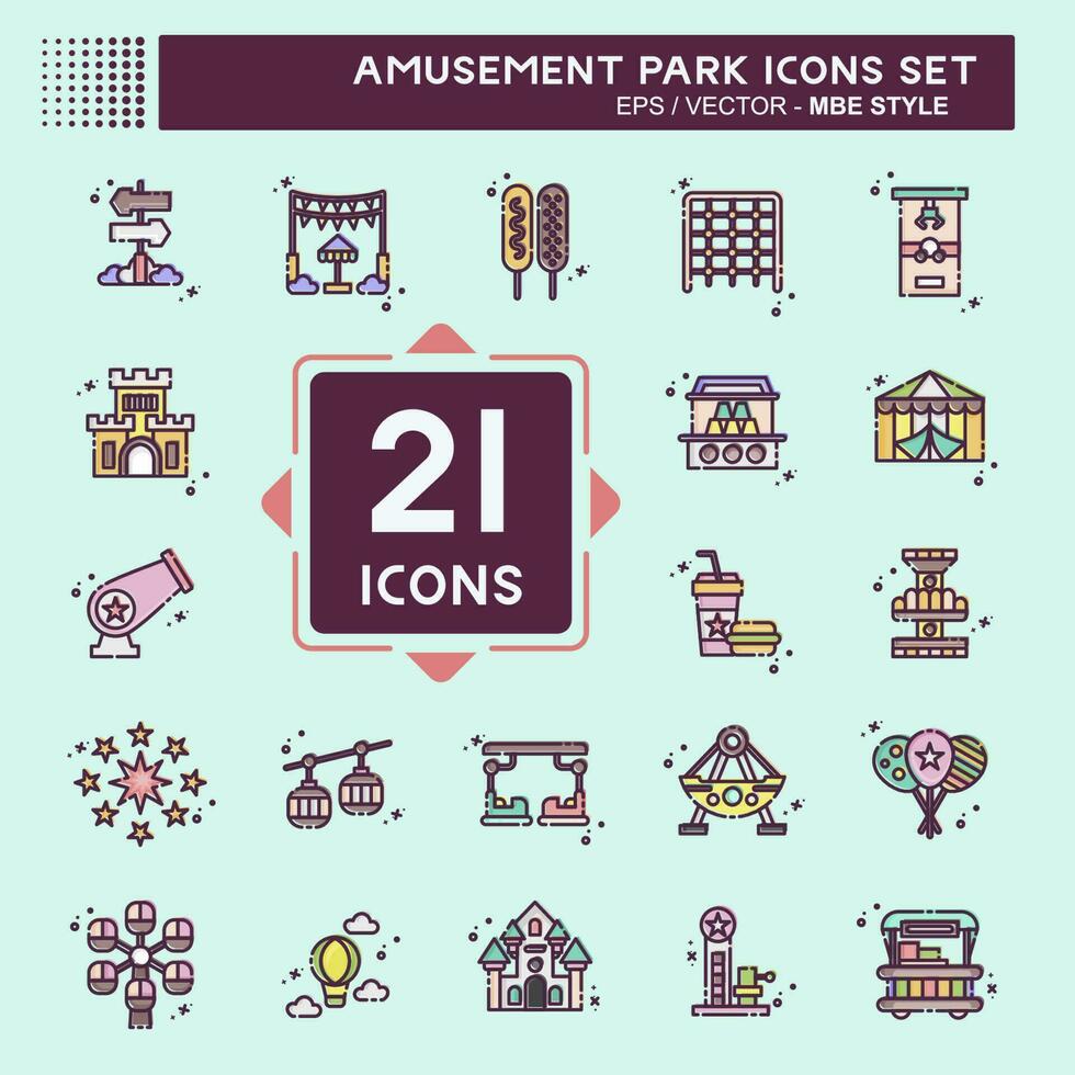 Icon Set Amusement Park. related to Celebration symbol. MBE style. simple design editable. simple illustration vector