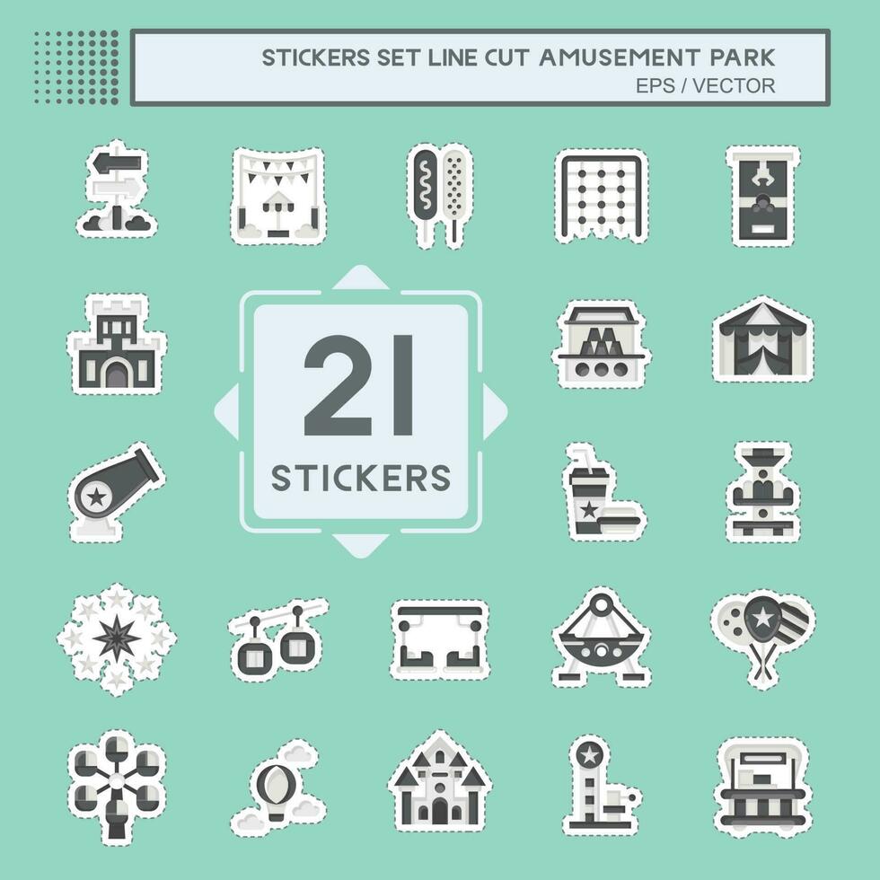 Sticker line cut Set Amusement Park. related to Celebration symbol. simple design editable. simple illustration vector