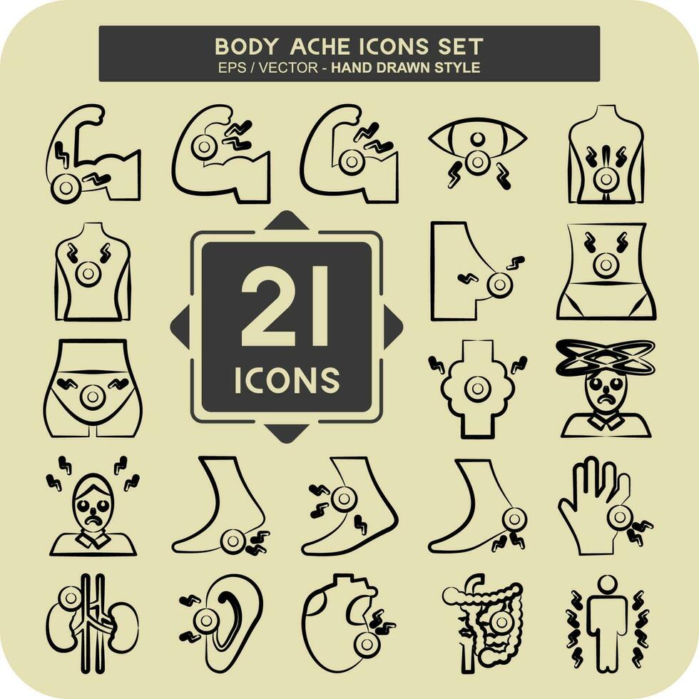 Icon Set Body Ache. related to Healthy symbol. hand drawn style. simple design editable. simple illustration vector
