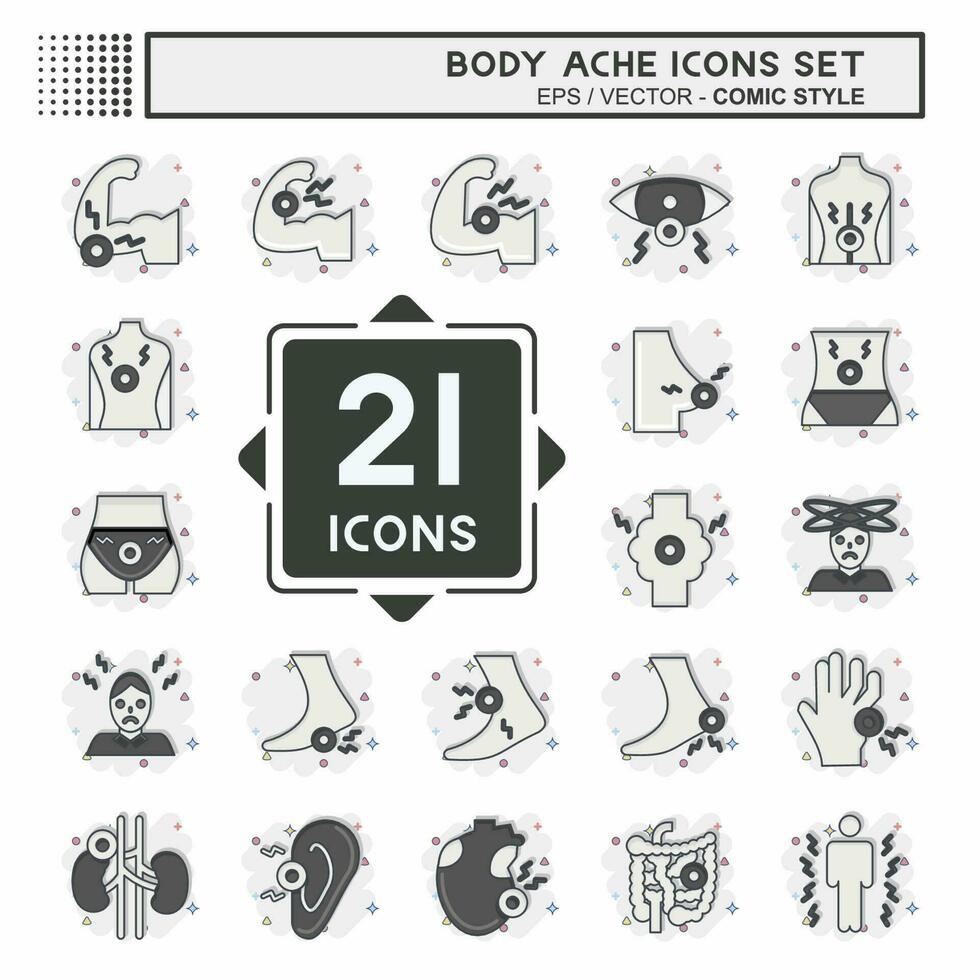 Icon Set Body Ache. related to Healthy symbol. comic style. simple design editable. simple illustration vector