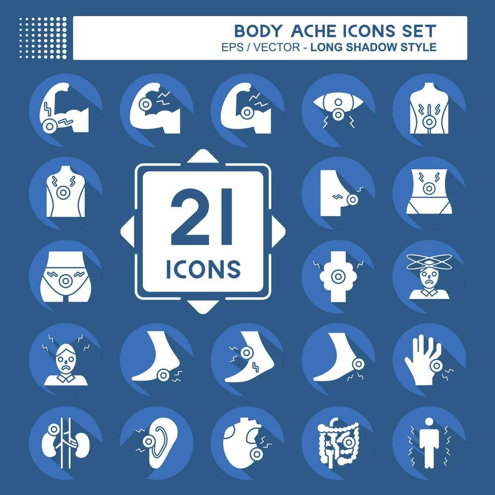 Icon Set Body Ache. related to Healthy symbol. long shadow style. simple design editable. simple illustration vector