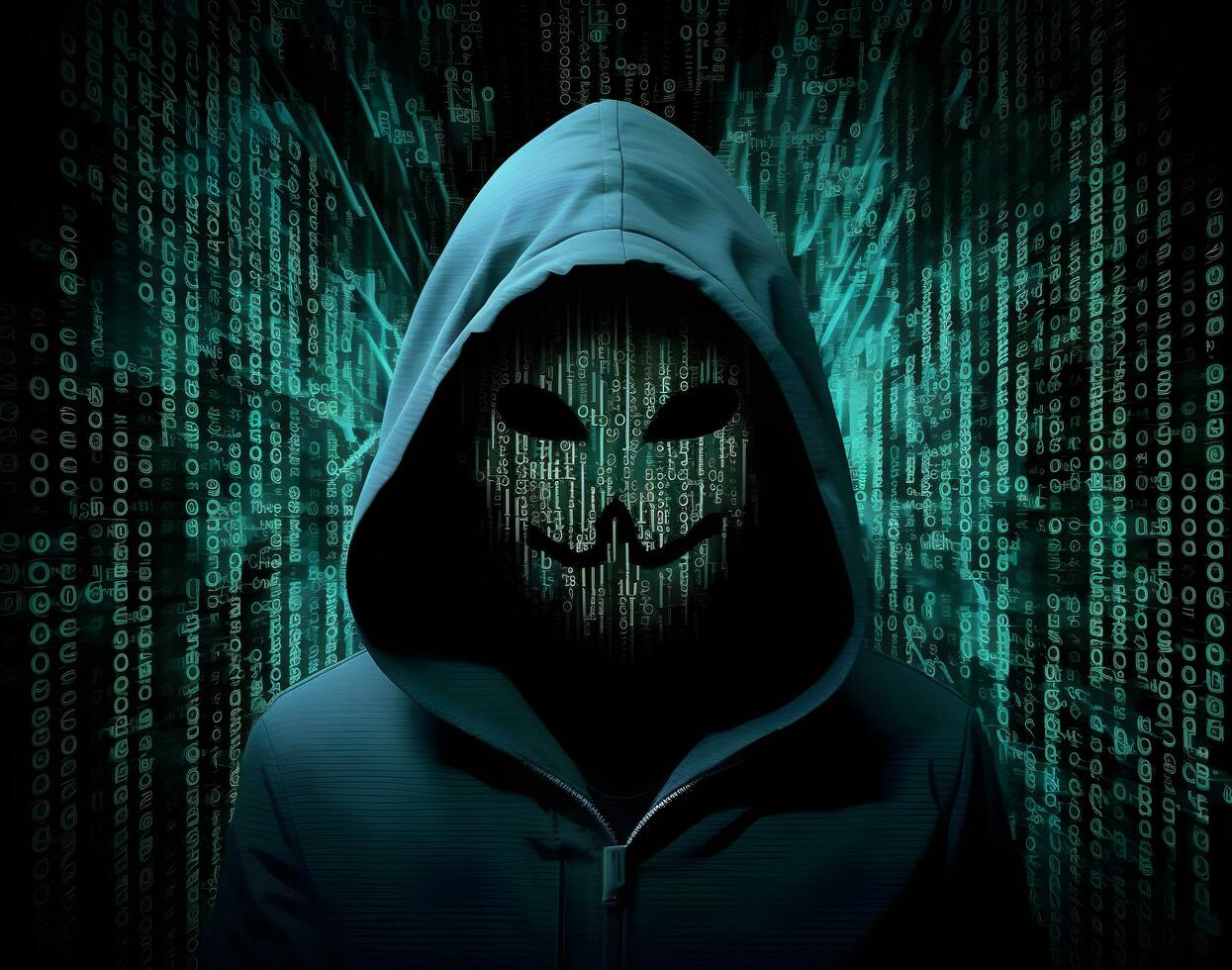 Portrait of anonymous hacker. Concept of hacking cybersecurity, cybercrime, cyberattack, etc. photo