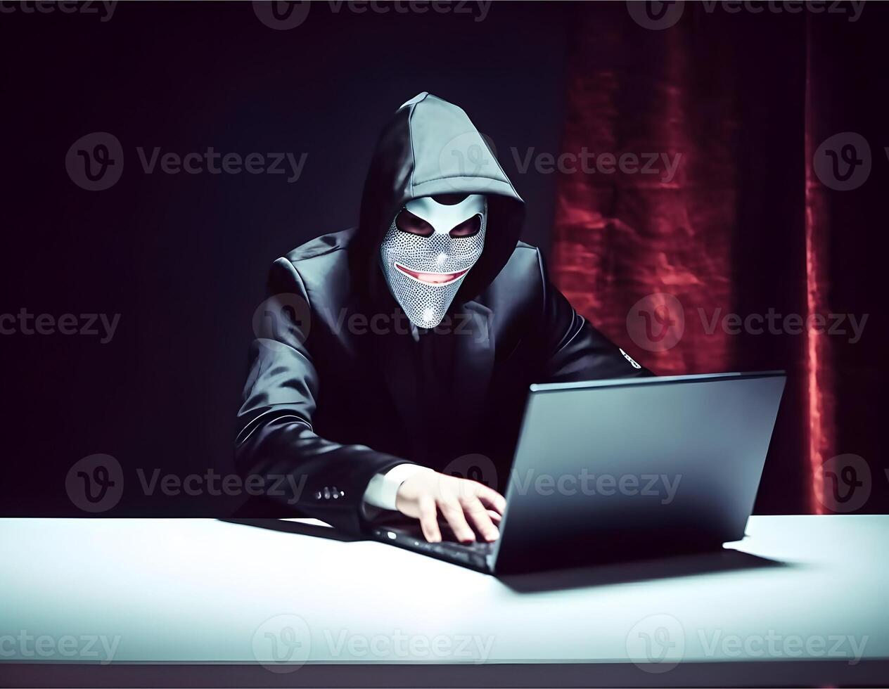 Hacker with hoodie. Concept of dark web, cybercrime, cyberattack. image photo