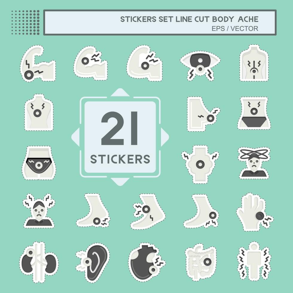 Sticker line cut Set Body Ache. related to Healthy symbol. simple design editable. simple illustration vector