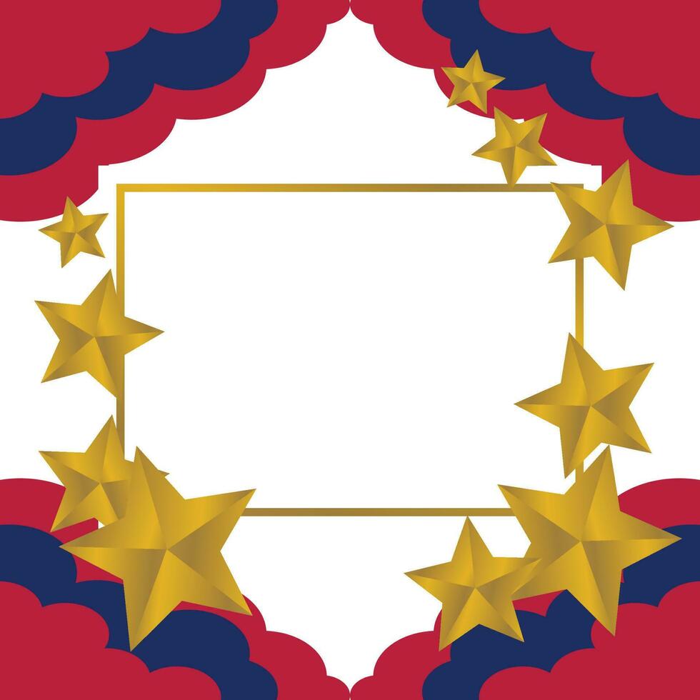holiday concept poster template, with golden star ornament. White frame on a geometric background. Design for greeting cards, social media and web. Elegant vector illustration