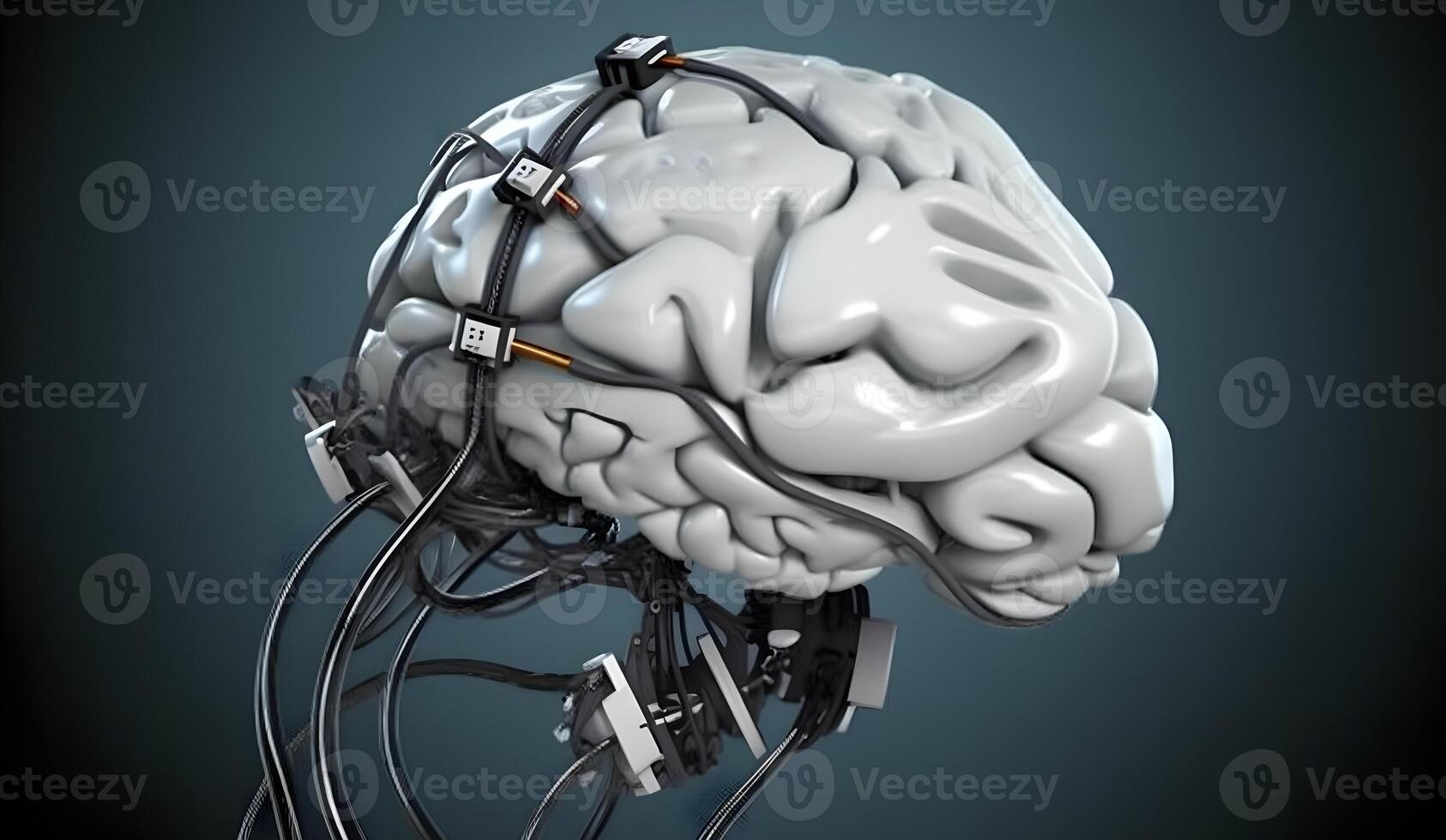 Robotic brain with detailed circuits. Concept of artificial intelligence, brain power or energy. photo