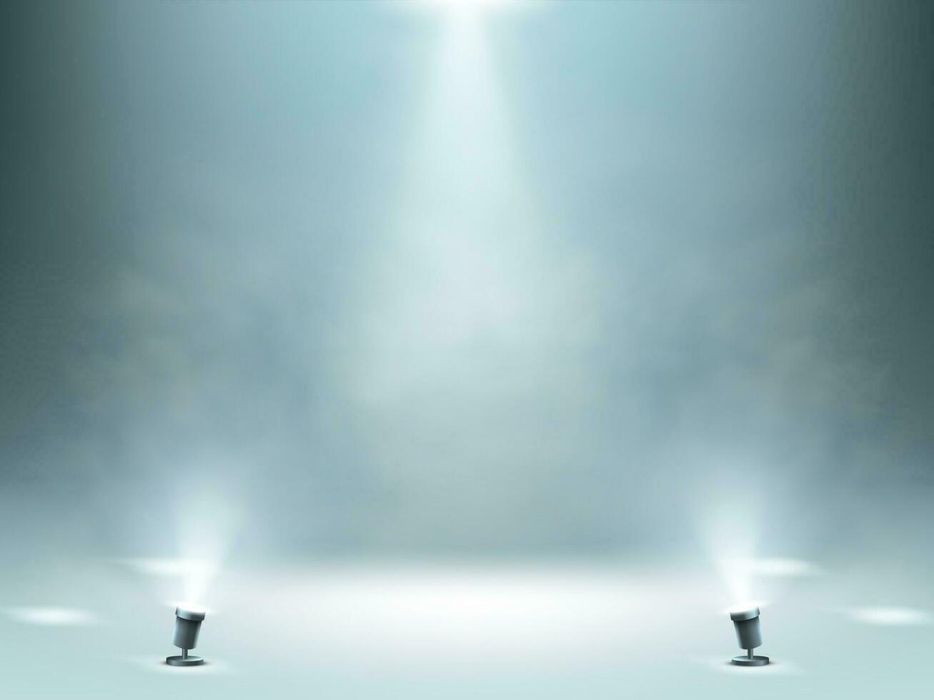 Stage illuminated by spotlights with smoke effect vector