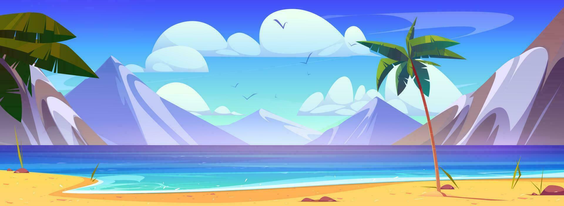 vector verano mar playa dibujos animados montaña ver