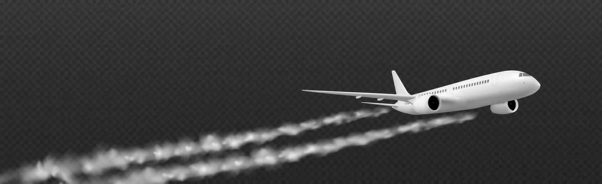 Plane condensation trail with smoke cloud vector