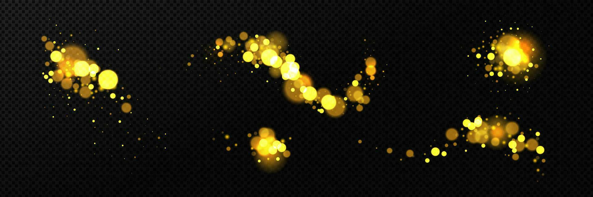 Realistic set of blurred yellow lights on black vector
