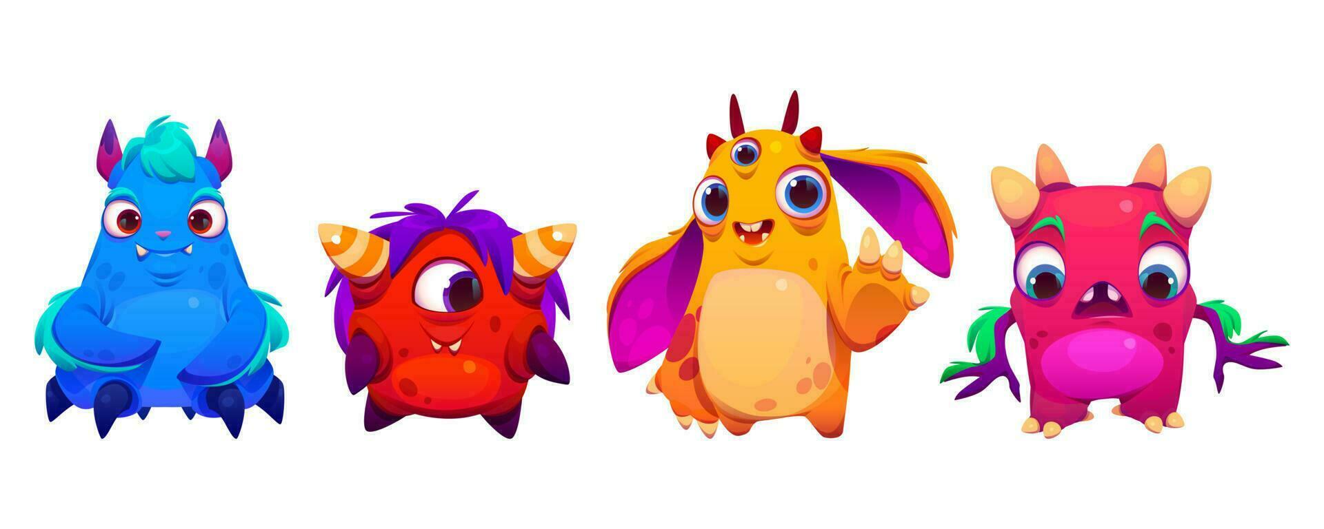 Cute cartoon monster character, funny alien set vector