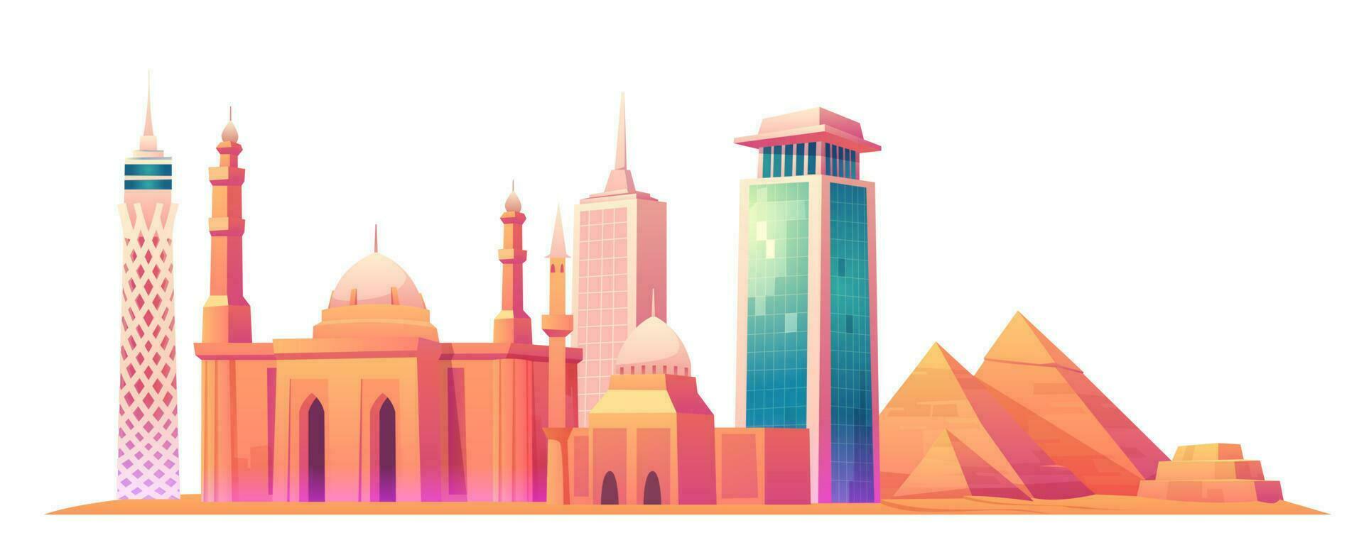 Cairo, Egypt skyline with world famous landmarks vector