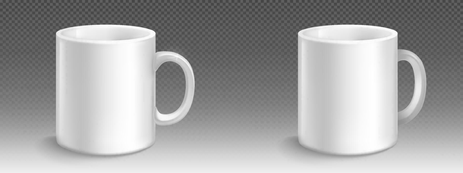 Realistic set of white mug mockups vector