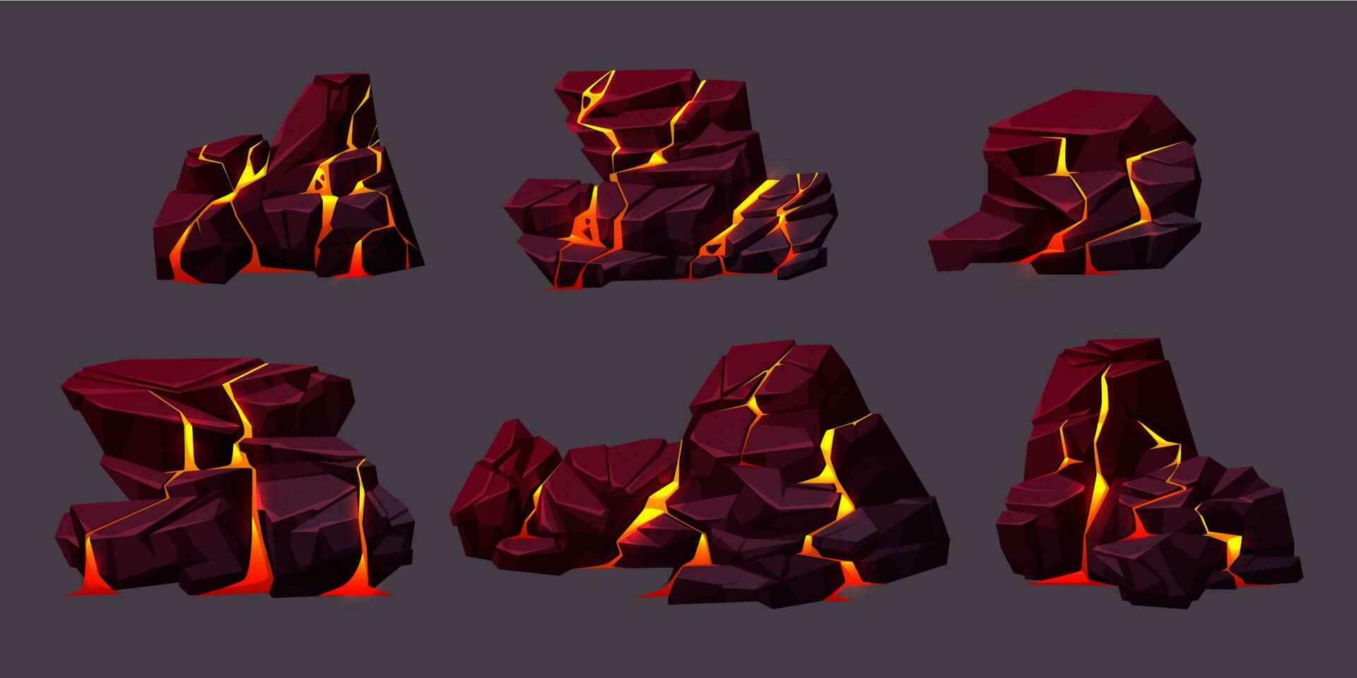 Volcano rocks texture with lava in cracks vector